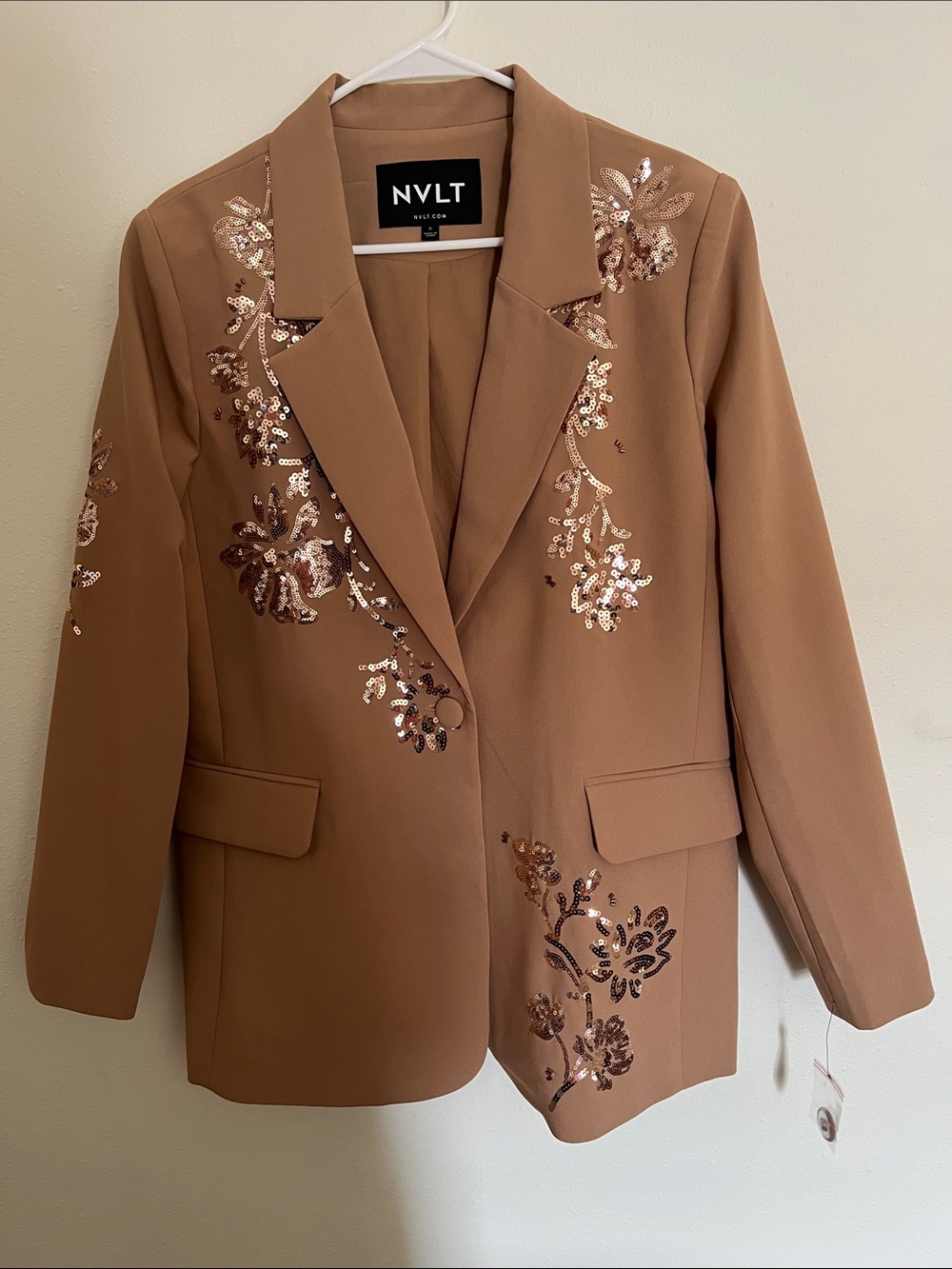 NVLT Camel Sequin Floral Oversized Blazer